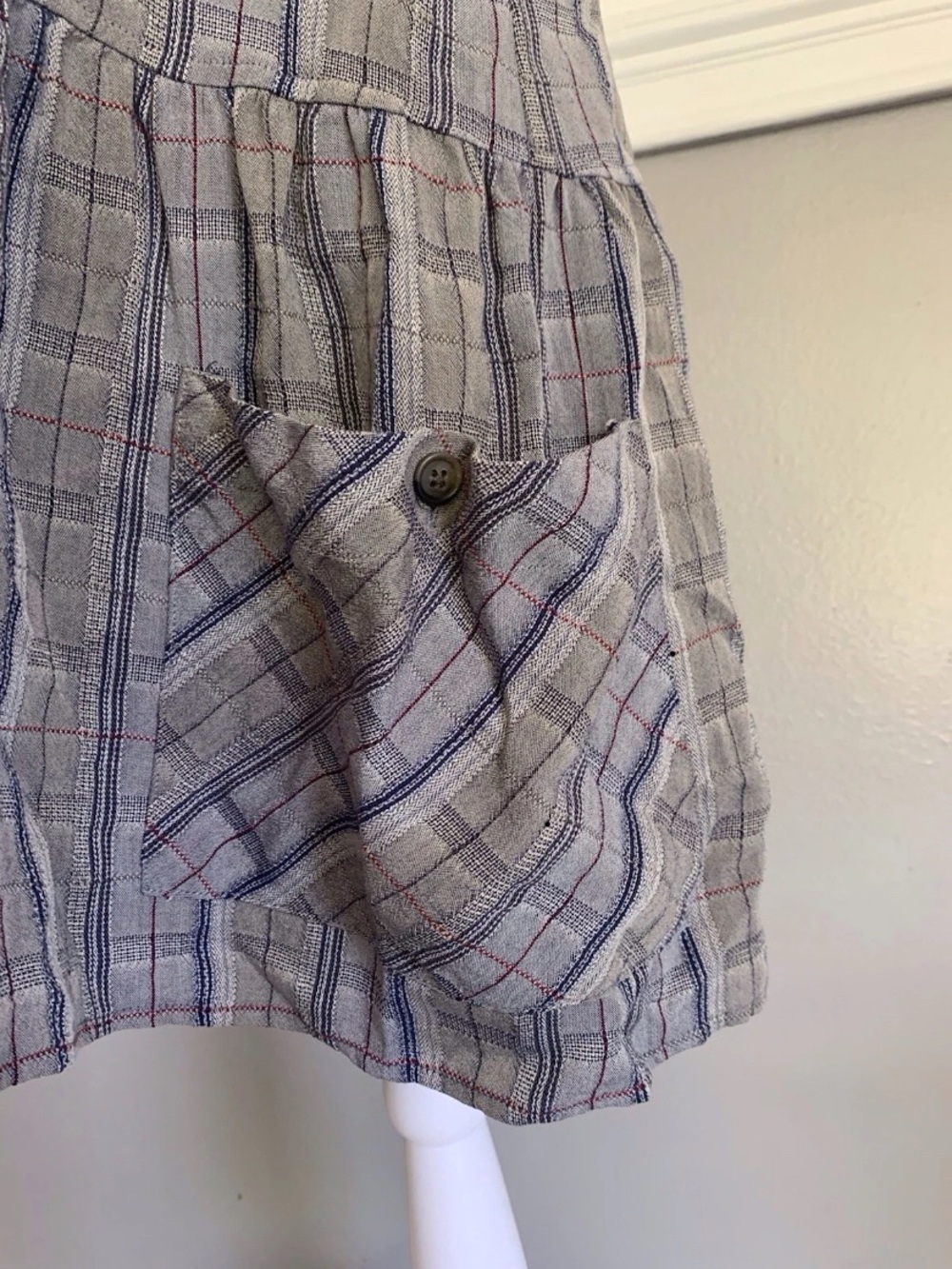 Free People Plaid Button-Front Sleeveless Tunic Dress in Gray - Picture 2 of 6